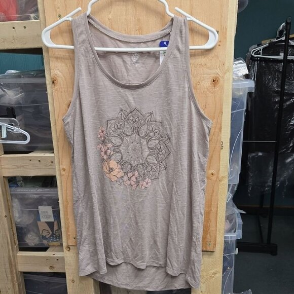 Gaiam Size L Beige Boho Floral Print Sleeveless Tank Top - Picture 1 of 9
